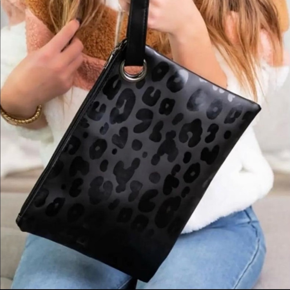 Black Leopard Print Handbag/Large Clutch